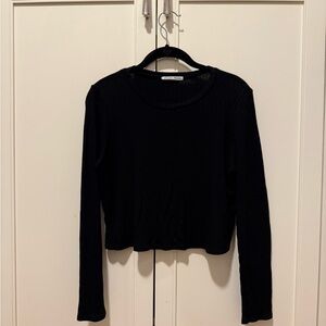 Black Long Sleeve Ribbed Top